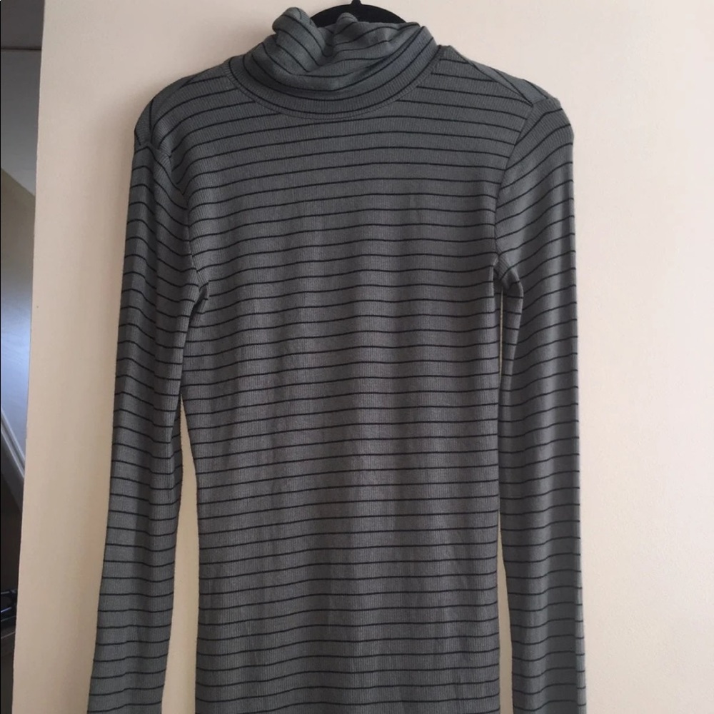 Olive Green Striped Turtleneck